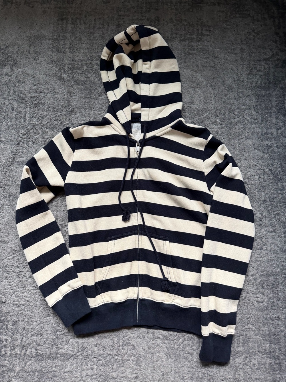 Brandy Melville Striped Christy Hoodie - Navy Blue & Cream